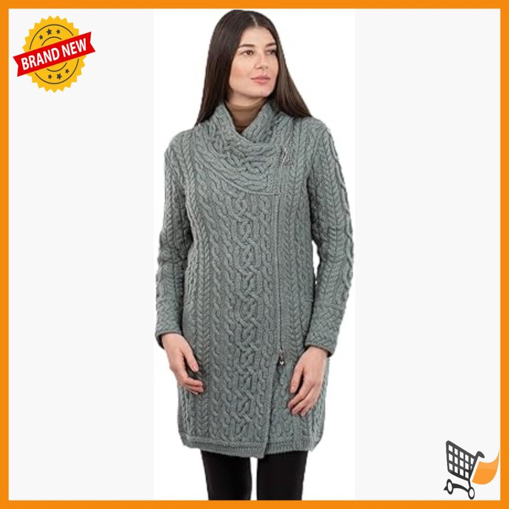 Merino Wool Zip Cardigan With Hood And Pockets, Long Length